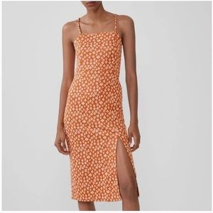 Zara Orange Floral Sleeveless Midi Dress